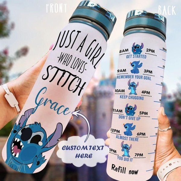 NO CUSTOMIZED Stich & Lilo Stitch Lovers Gift Motivational Time Tracker  Water Tritan Plastic Bottle 32oz